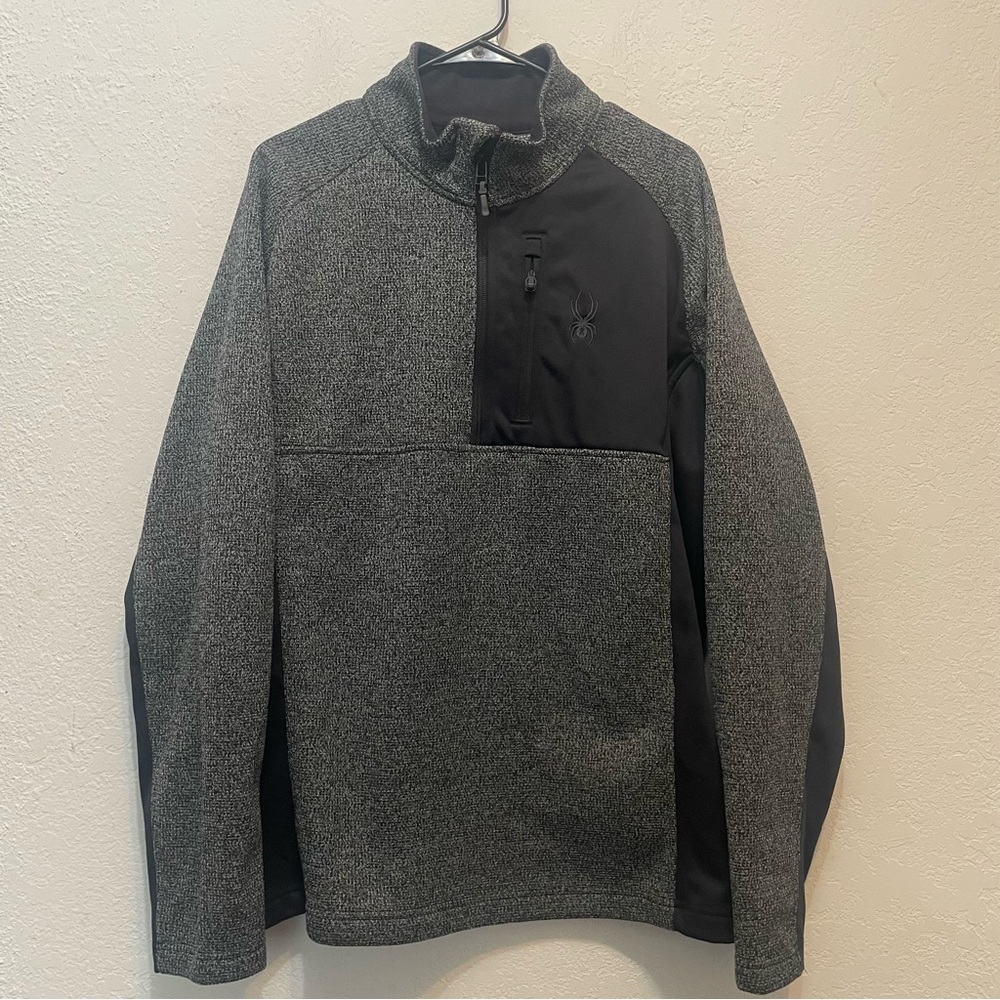 Spyder Jacket Men XL Black Gray 1/4 Zip Pullover Logo Fleece Lined Polar Marble